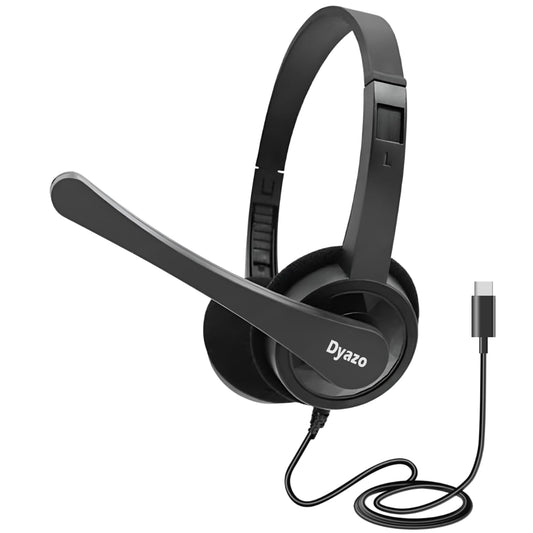 Dyazo Type C Wired Headphones with Mic | Lightweight On Ear Headset Compatible for PC, Mobile Phones, Laptop & MacBook | Comfortable Fit | Ideal for Office, Calls & Online Meetings (Black)
