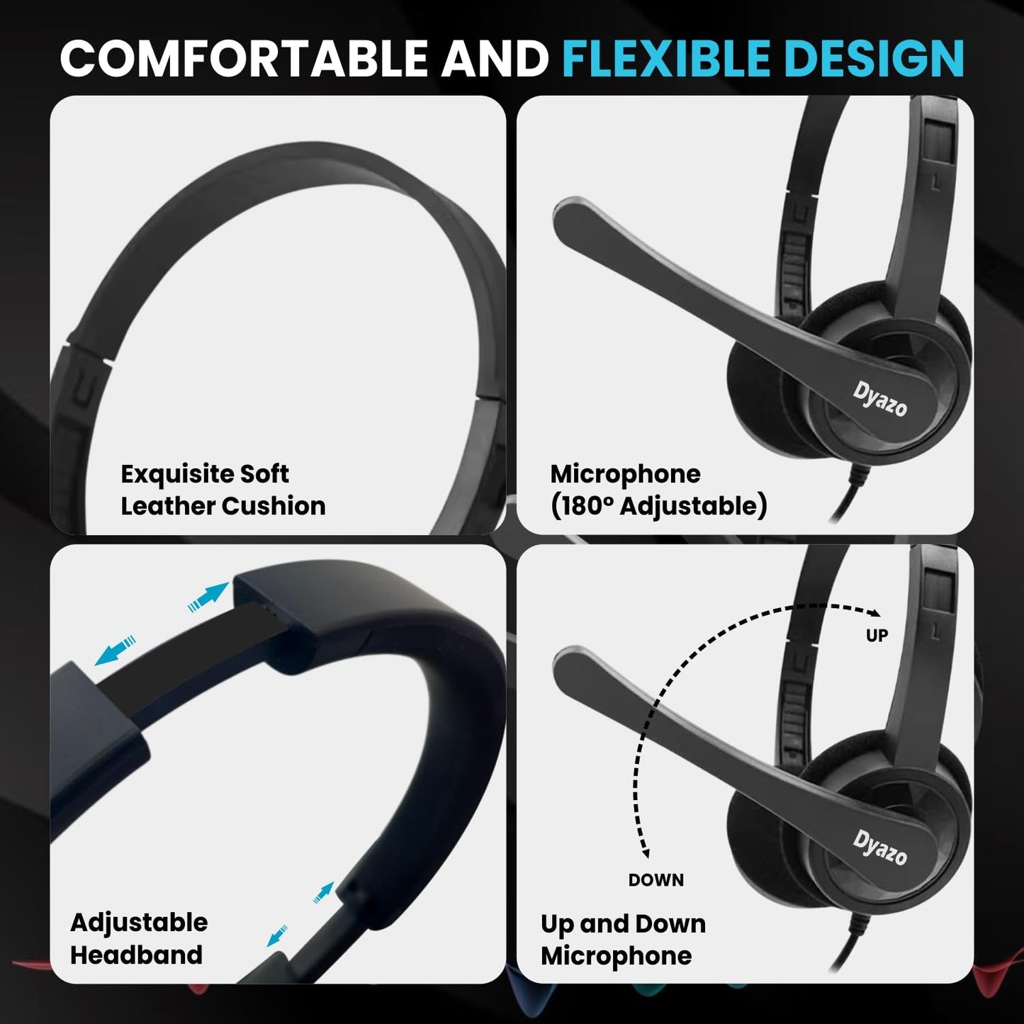 Dyazo Type C Wired Headphones with Mic | Lightweight On Ear Headset Compatible for PC, Mobile Phones, Laptop & MacBook | Comfortable Fit | Ideal for Office, Calls & Online Meetings (Black)