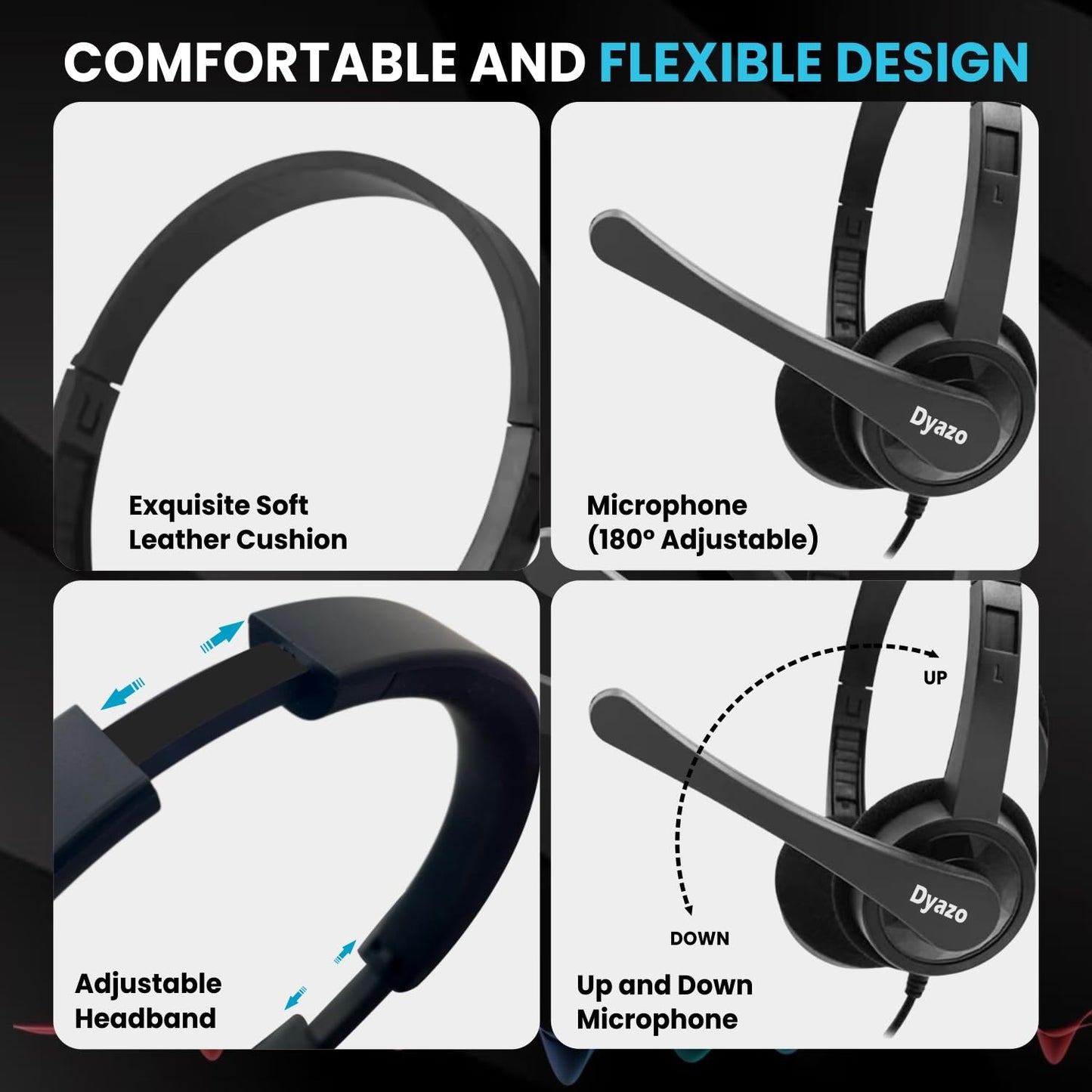 Dyazo Type C Wired Headphones with Mic | Lightweight On Ear Headset Compatible for PC, Mobile Phones, Laptop & MacBook | Comfortable Fit | Ideal for Office, Calls & Online Meetings (Black)